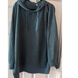 Mta Sport Teal Blue Oversized Zip Side Hoodie Sweatshirt Women's Plus Size 2X